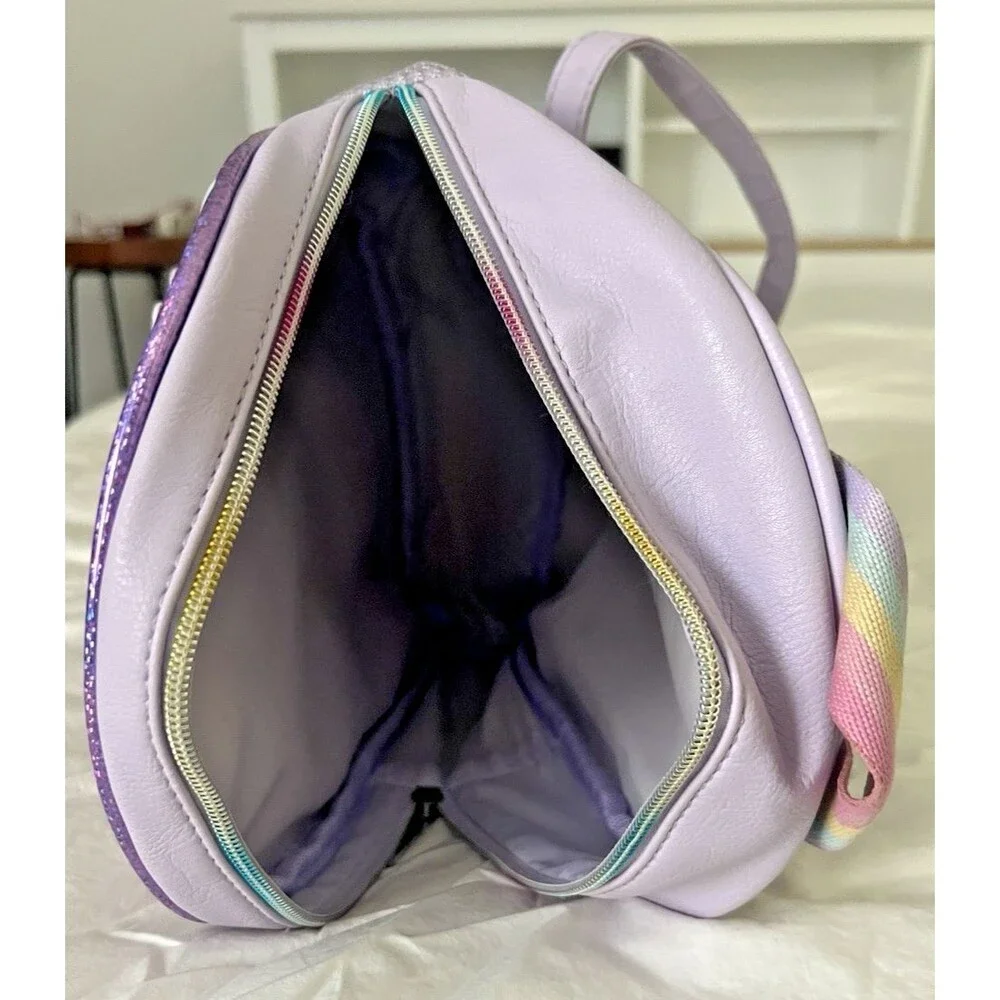 OMG Unicorn Miss Gwen Backpack Purse Purple Glitter Horn 2 Zip Pockets Floral